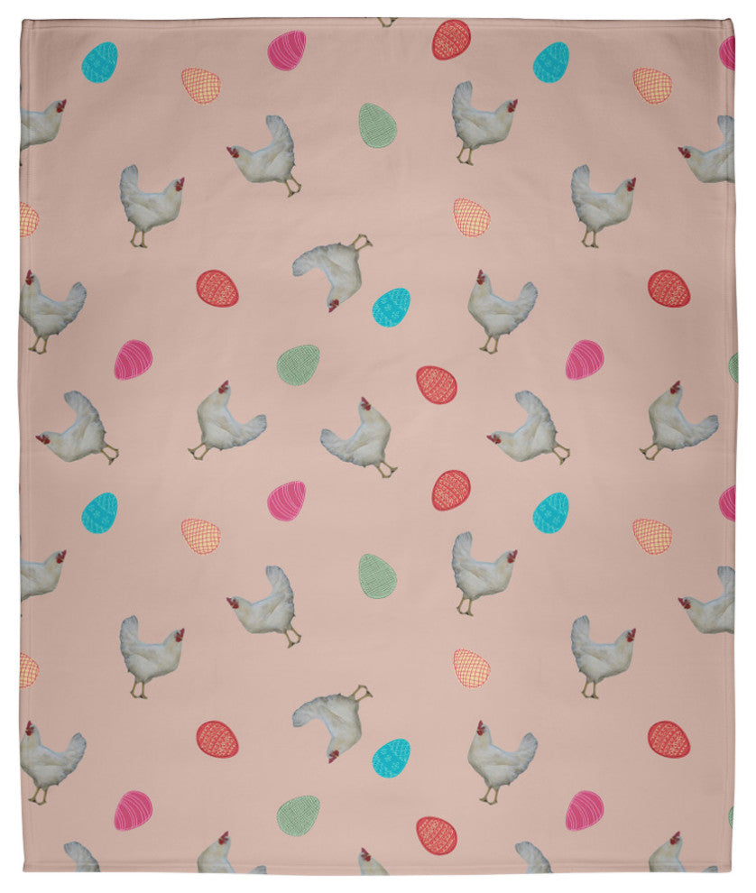 60 x 80 in Chickens and Eggs Easter Throw Blanket, Sunwashed Red