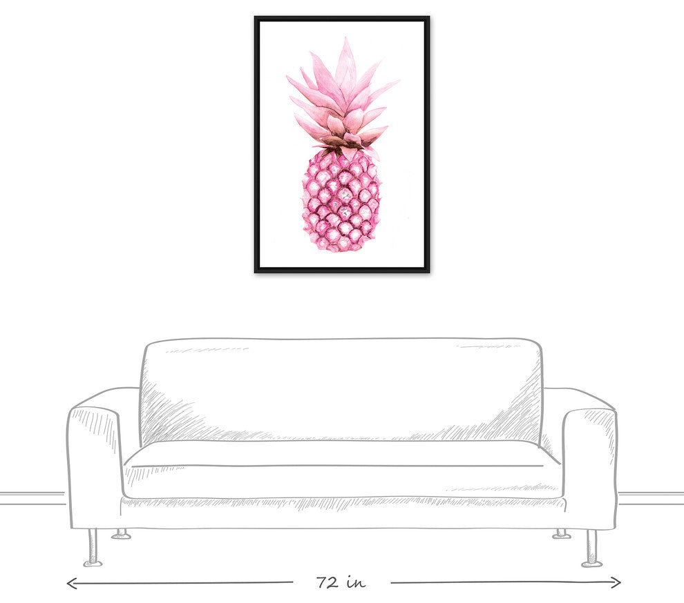 Watercolor Pink Pineapple 24x36 Black Floating Framed Canvas