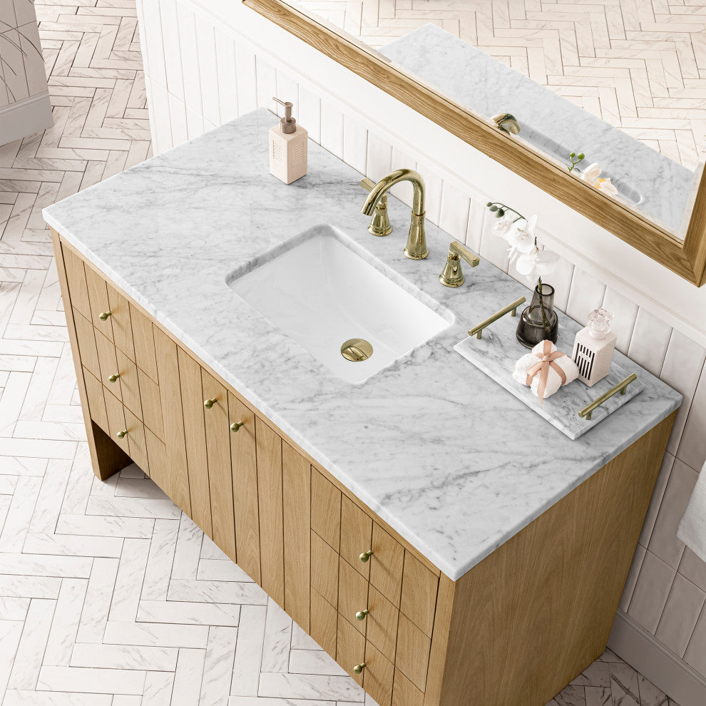 Hudson 48" Single Vanity, Light Natural Oak,  Carrara Marble Top