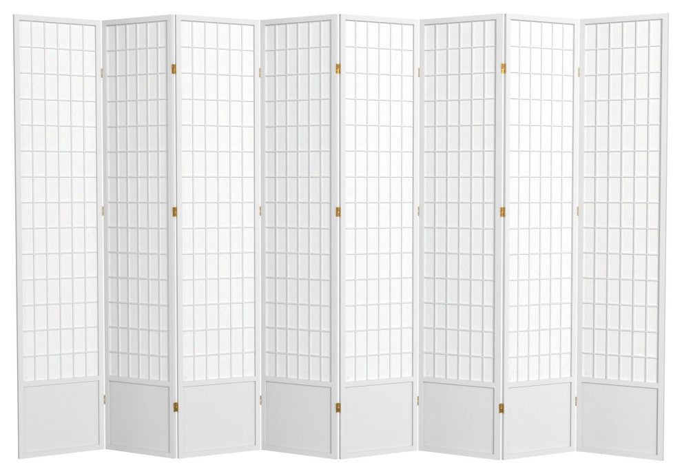 7' Tall Window Pane Shoji Screen, White, 8 Panels