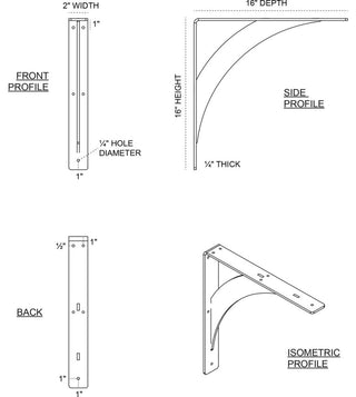 2"W x 16"D x 16"H Legacy Bracket, Steel