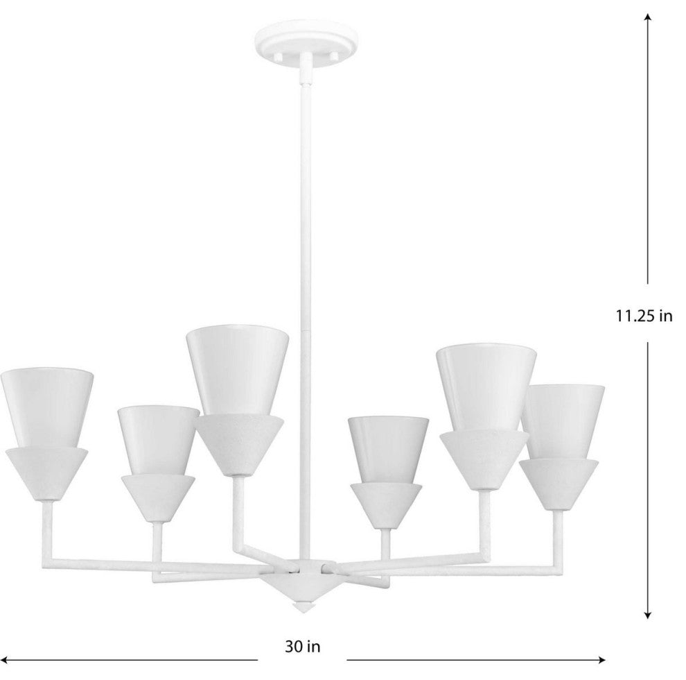 Pinellas Collection 6-Light Contemporary Chandelier, White Plaster