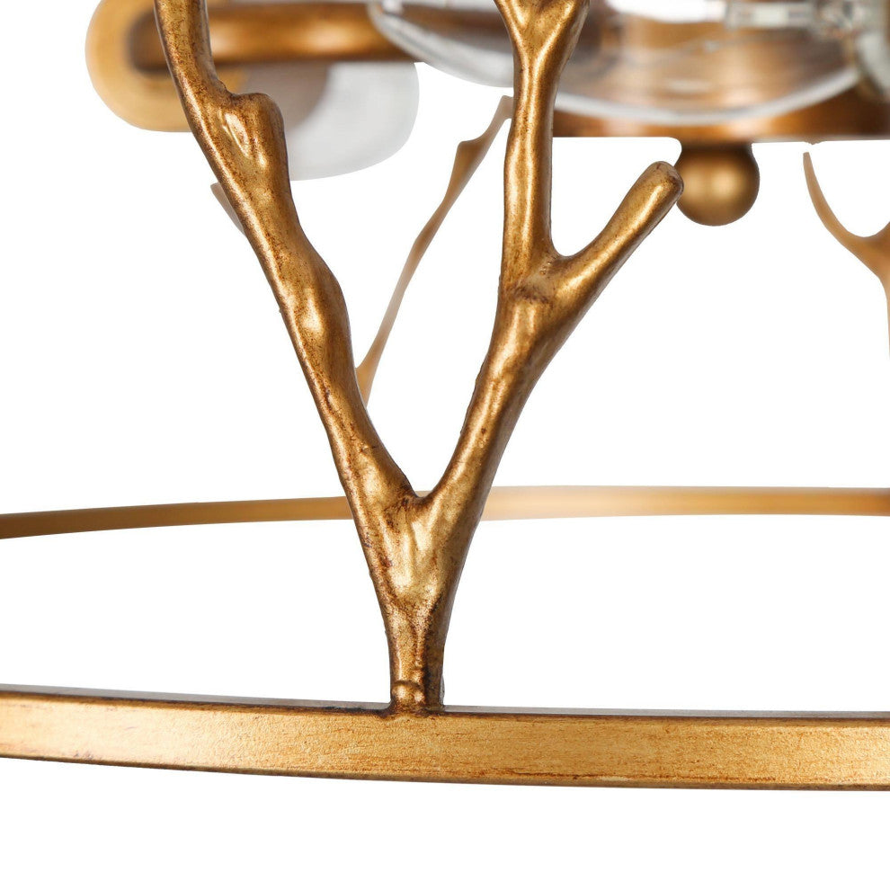 3-Lights Antique Brushed Gold and Modern Semi-Flush Mount Celling Light, 14.2"
