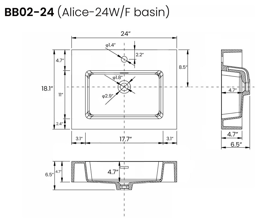 Wall-Mounted Bathroom Vanity with Double Sinks and Open Shelf, Light Gray, 60"