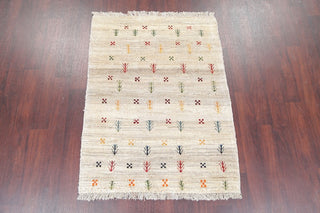 Consigned, Oriental Gabbeh Persian Style Area Rug Hand-Knotted, Beige, 4'9"X3'6"
