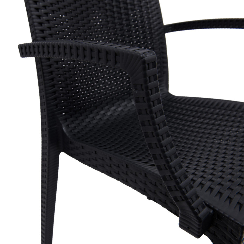 LeisureMod Mace 7-Piece Dining Set with 4 Side Chairs 2 Arm Chairs, White/Black