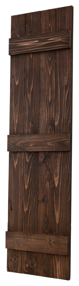 Traditional Board and Batten Exterior Shutters Pair, Coffee Brown, 36"
