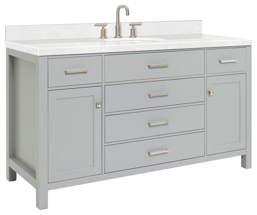 Ariel Bristol 60" Single Oval Sink Bathroom Vanity, Carrara Quartz