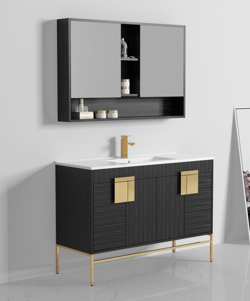 47" Kuro Minimalistic Single Sink Vanity, Dawn Gray, With Medicine Cabinet