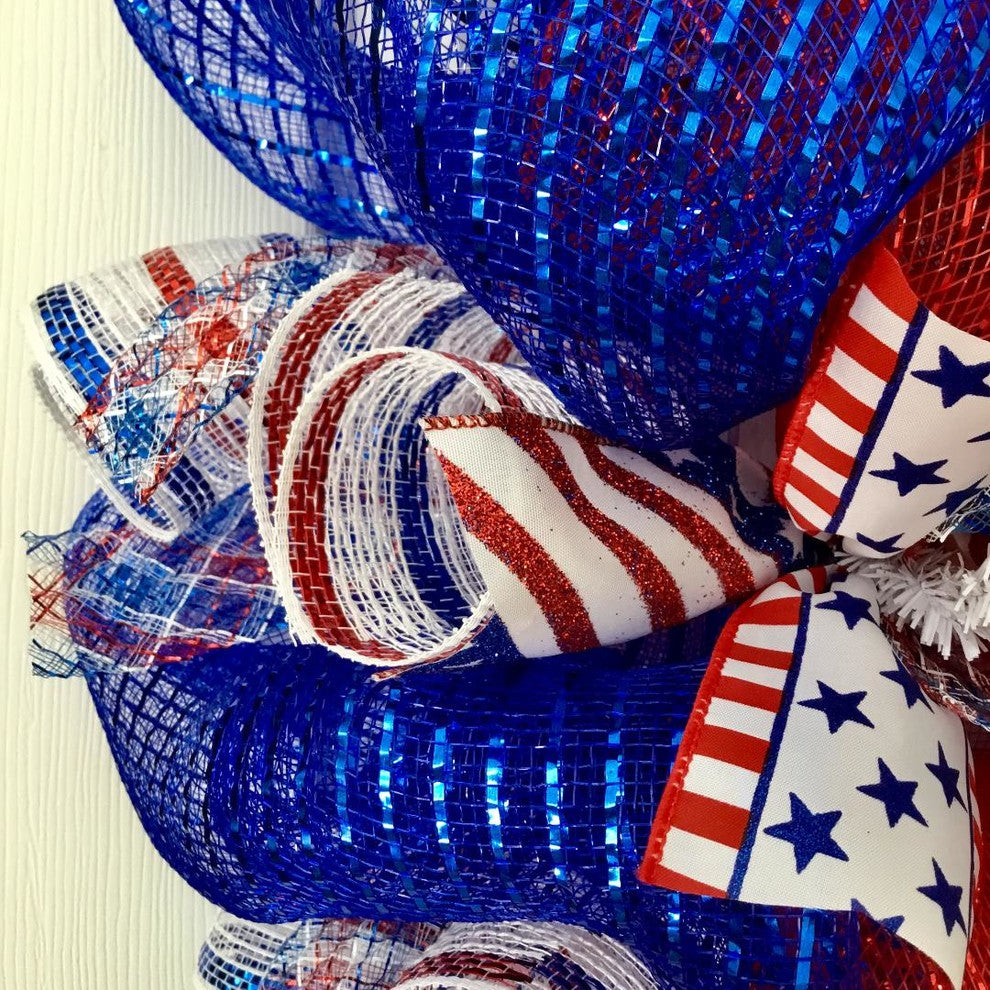 Hooray USA Patriotic Wreath Handmade Deco Mesh