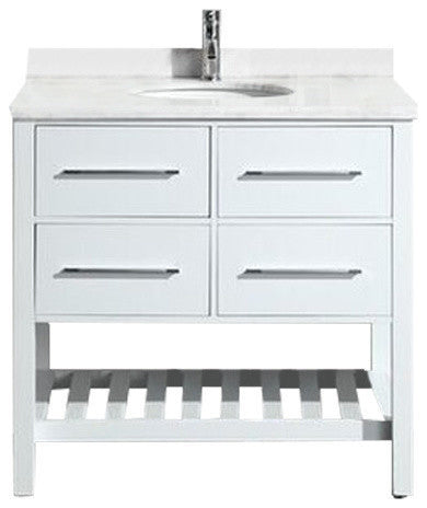 Eviva Natalie F 36 White Bathroom Vanity Carrera Marble Top and Porcelain Sink