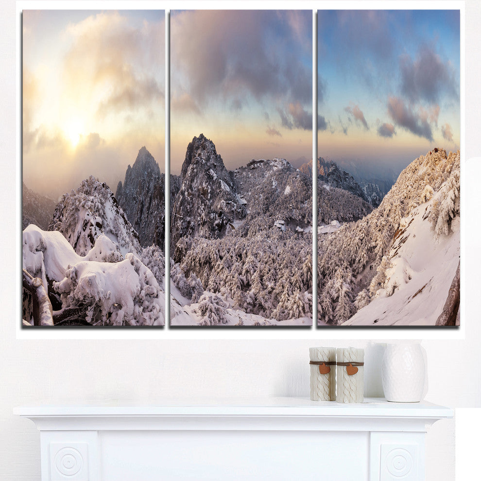 "Huangshan Hill Snow in Winter" Oversized Metal Wall Art, 3 Panels, 36"x28"