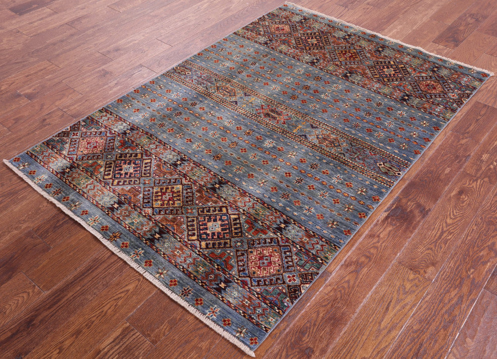 4' 0" X 5' 11" Super Kazak Khorjin Hand Knotted Wool Rug - Q12388