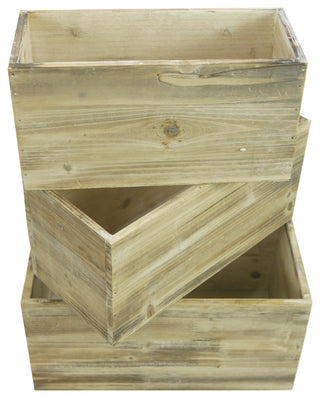 Set Of 3, Wood Rustic Rectangular Boxes Planter, White