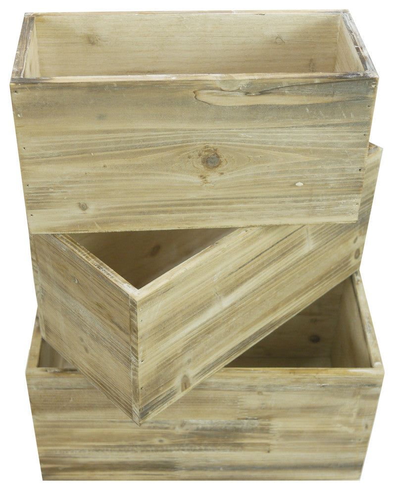 Set Of 3, Wood Rustic Rectangular Boxes Planter, White