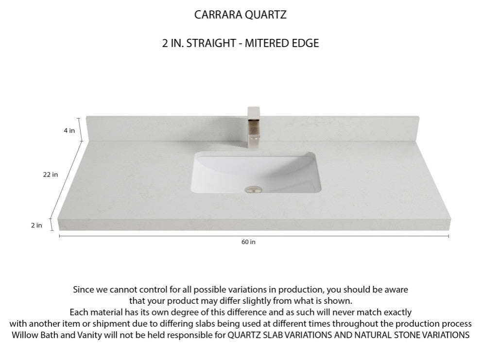 Aberdeen 60 Single Bathroom Vanity in White 2" Carrara Quartz