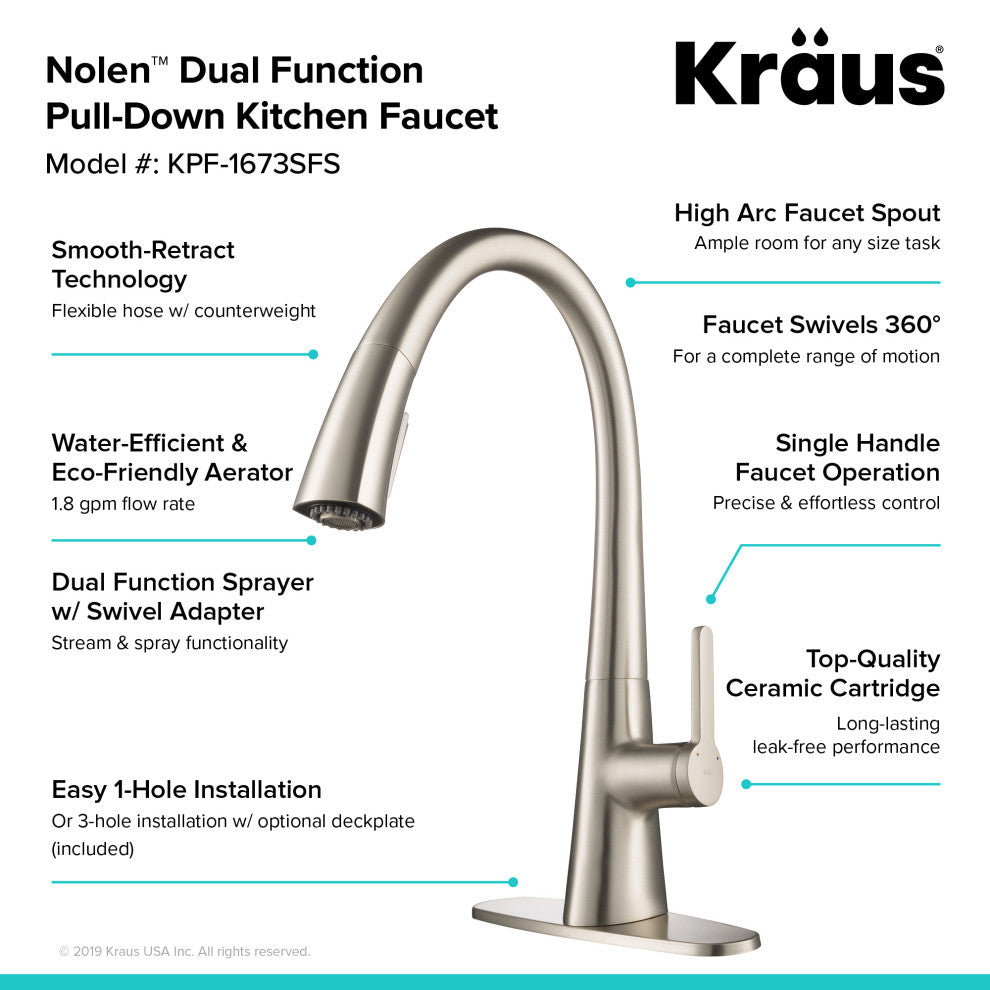 Nolen Pull-Down 1-Hole Kitchen Faucet Spot Free Stainless