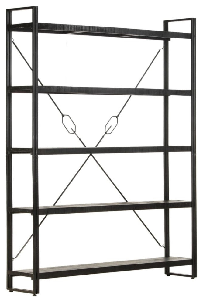 Vidaxl 5-Tier Bookcase Black 55.1"x11.8"x70.9" Solid Mango Wood