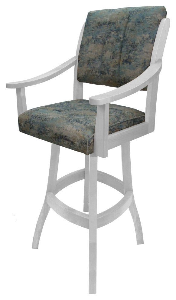 Swivel Counter Wood Bar Stool Casa on S-Base, Poet Sky on White, 34"