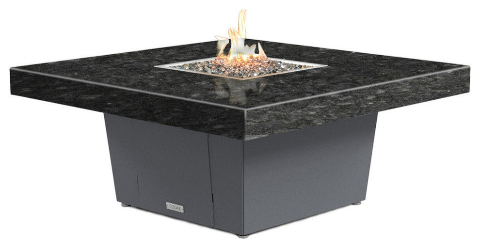 Square Fire Pit Table, 48x48, Chat Height, Natural Gas, Black Pearl Granite Top