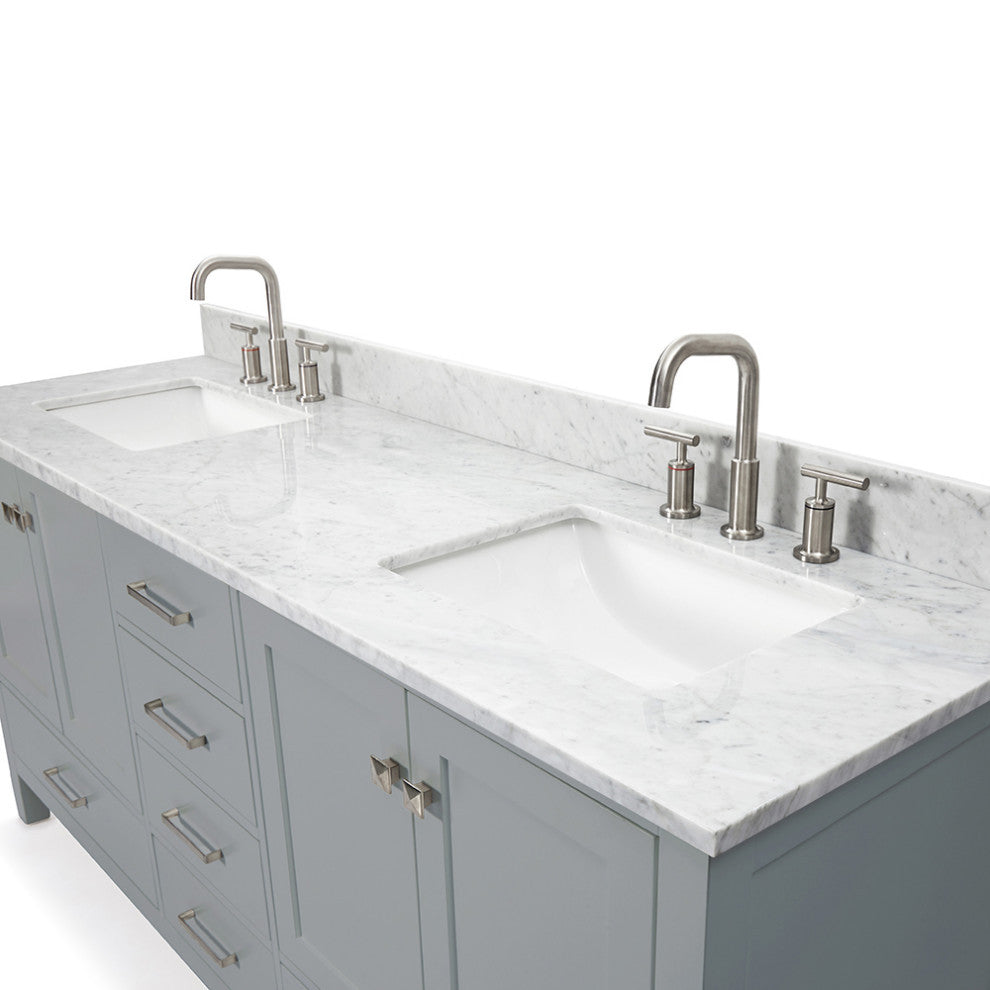 ARIEL Cambridge 73" Rectangle Sinks Bath Vanity Carrara Marble