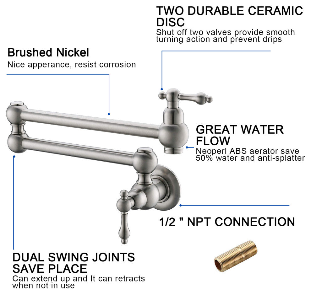 Pot Filler Faucet Wall Mount, Brushed Nickel