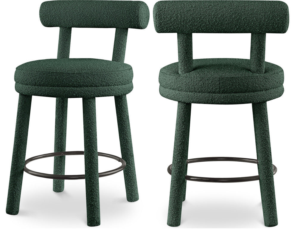 Parlor Black Boucle Fabric Stool, Set of 2, Green