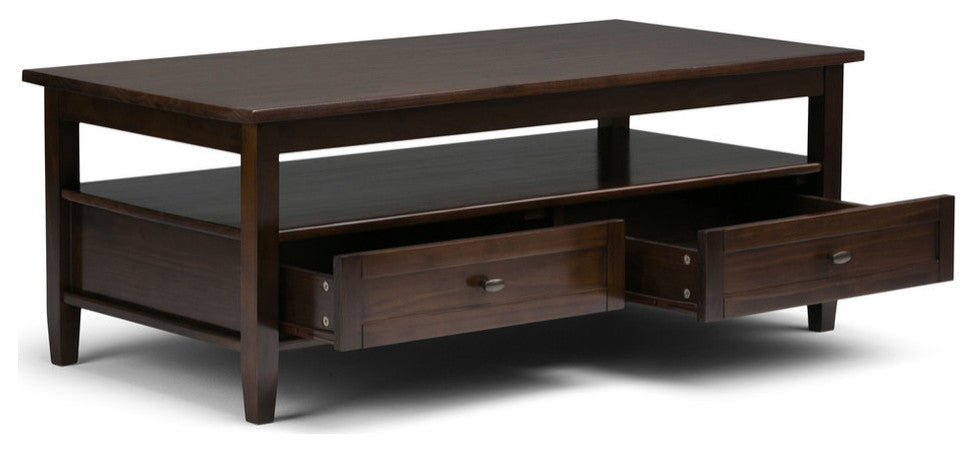 Warm Shaker SOLID WOOD Coffee Table, Dark Tobacco Brown