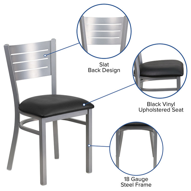 Silver Slat Chair-Black Seat