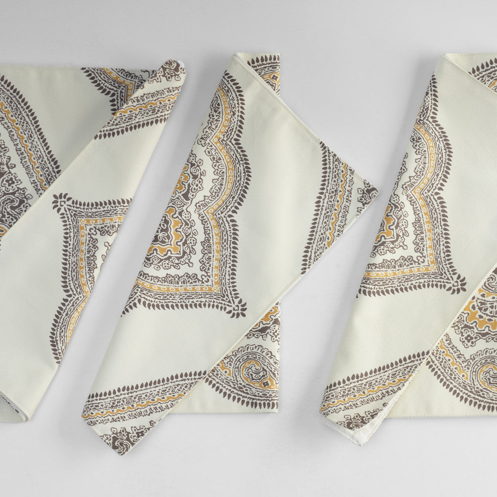 Arabesque Printed Cotton Table Runner and Placemats, Arabesque Tan