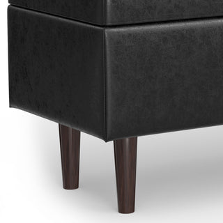 Shay Mid Century Rectangular Storage Ottoman, Distressed Black