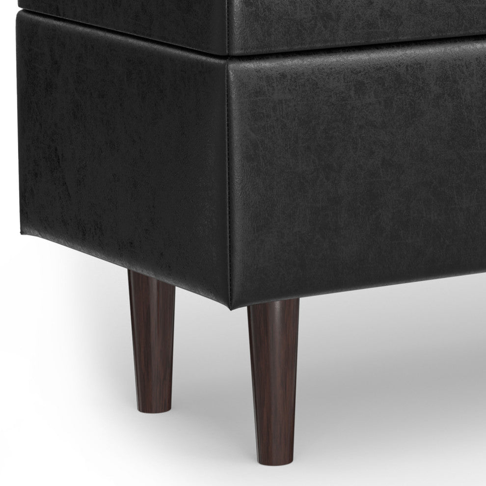 Shay Mid Century Rectangular Storage Ottoman, Distressed Black