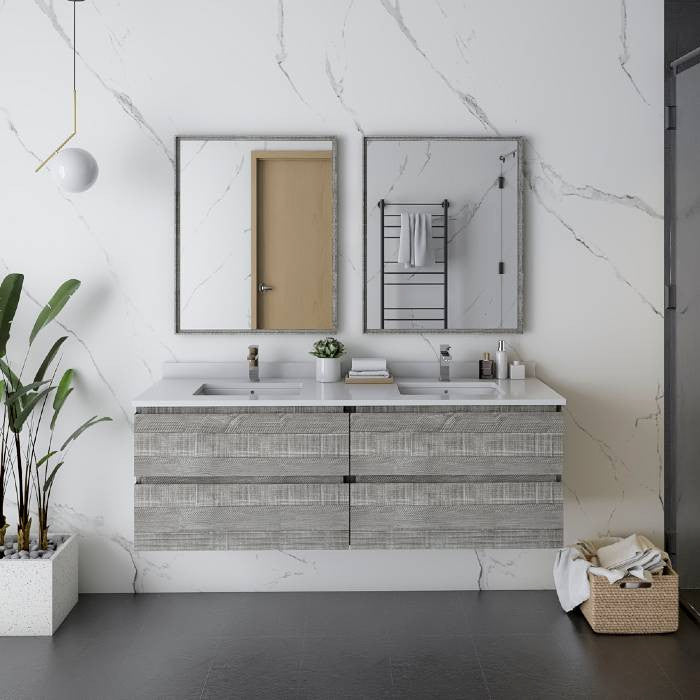 Fresca Formosa Modern 60" Ash Wall Hung Double Sink Vanity Set, Faucet Fft3111ch