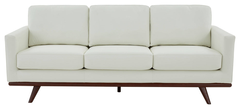 LeisureMod Chester Mid-Century 3-Seater Leather Modern Sofa, White