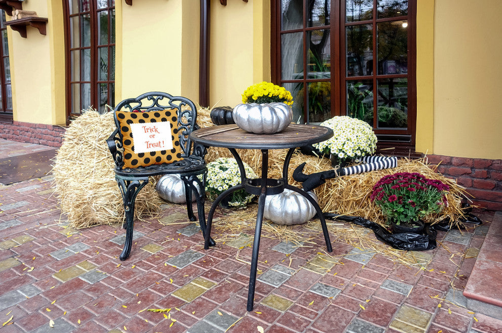 Trick or Treat Dots Indoor/Outdoor Throw Pillow, Golden Mustard, 20"x20"