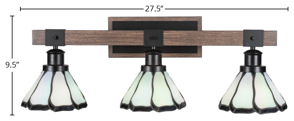 Tacoma 3-Light Bath Bar, Pearl & Black Flair Art