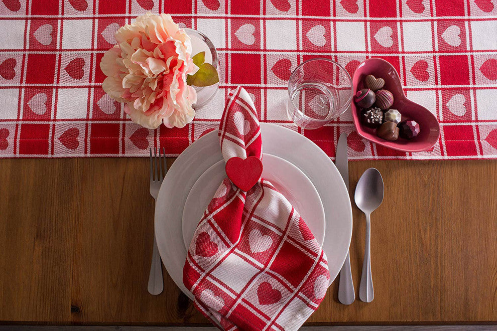 DII Woven Check Hearts Tablecloth 60"x84"