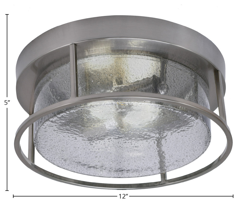 12" 2-Light Flush Mount Light, Brushed Nickel, Smoke Bubble Glass