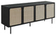 Cane Sideboard, Wood Rattan Buffet Table, BoHo Shabby Chic Credenza, Black