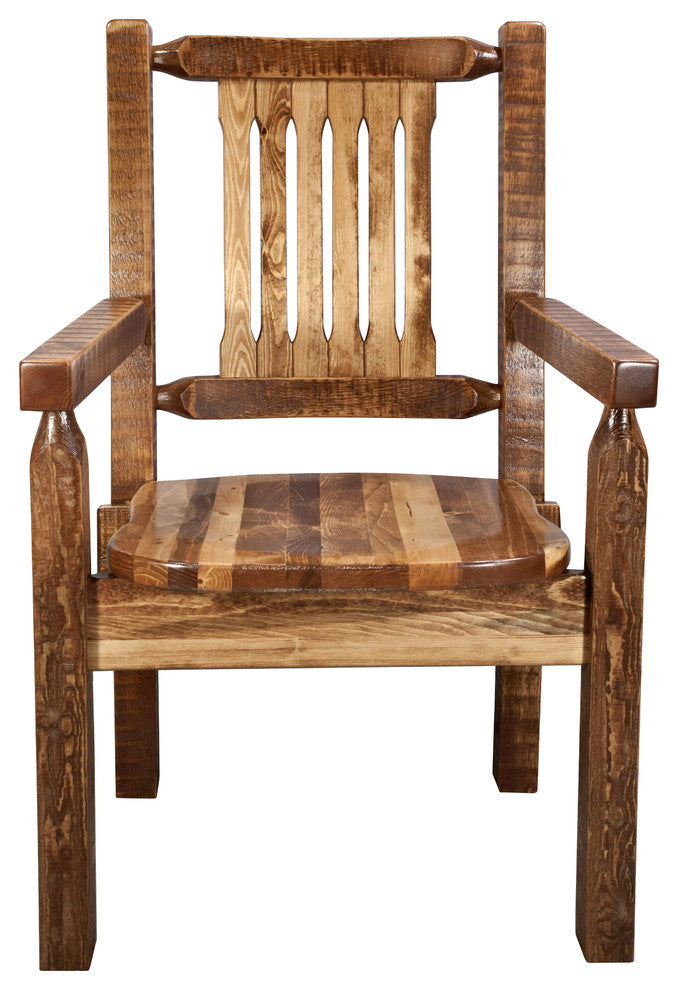 Captain'S Chair, Clear Lacquer Finish With Upholstered Seat, Saddle Pattern