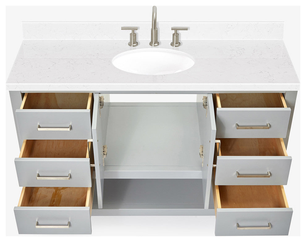 Ariel Magnolia 36"  Single Oval Sink Vanity, Carrara Quartz, Gray