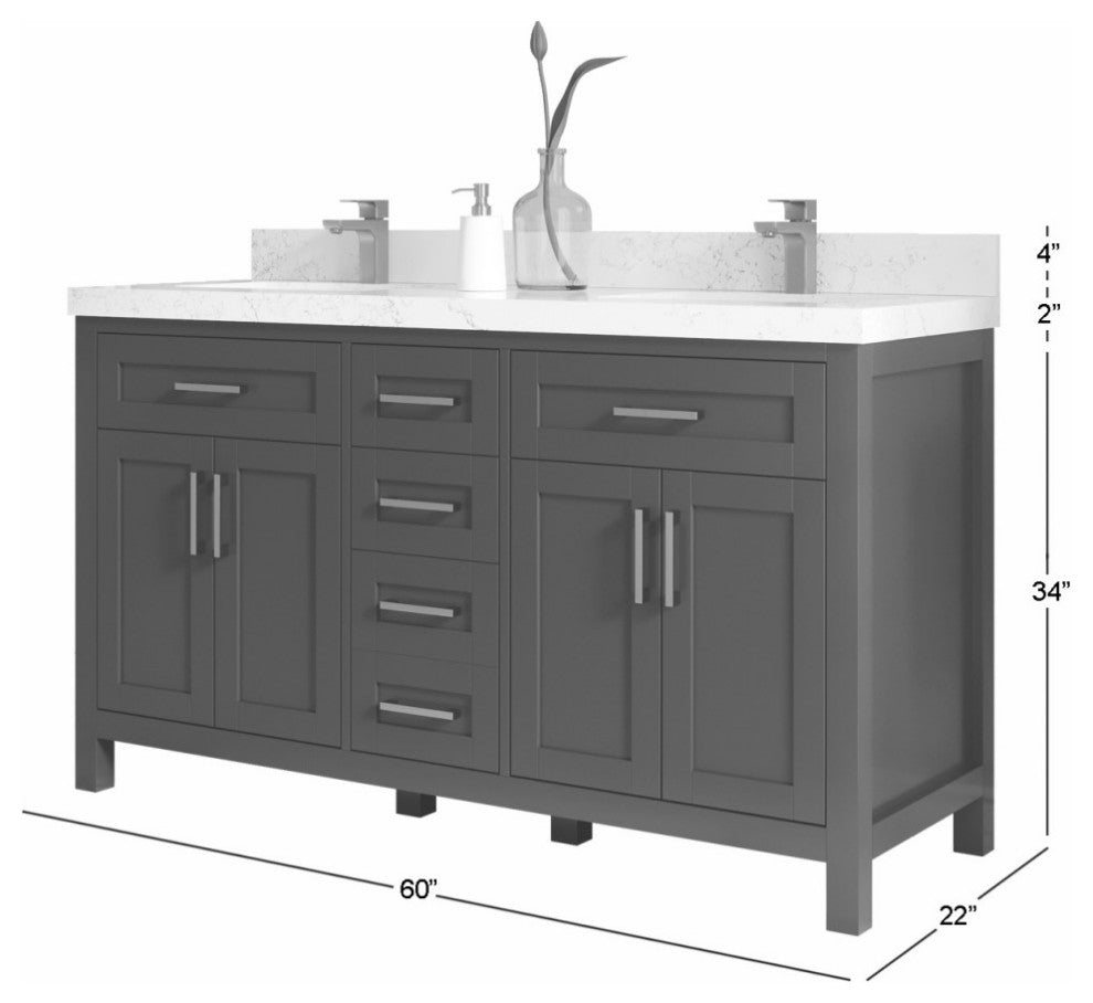Cambridge 60" Double Bathroom Vanity in Evergreen 1.5" White Quartz