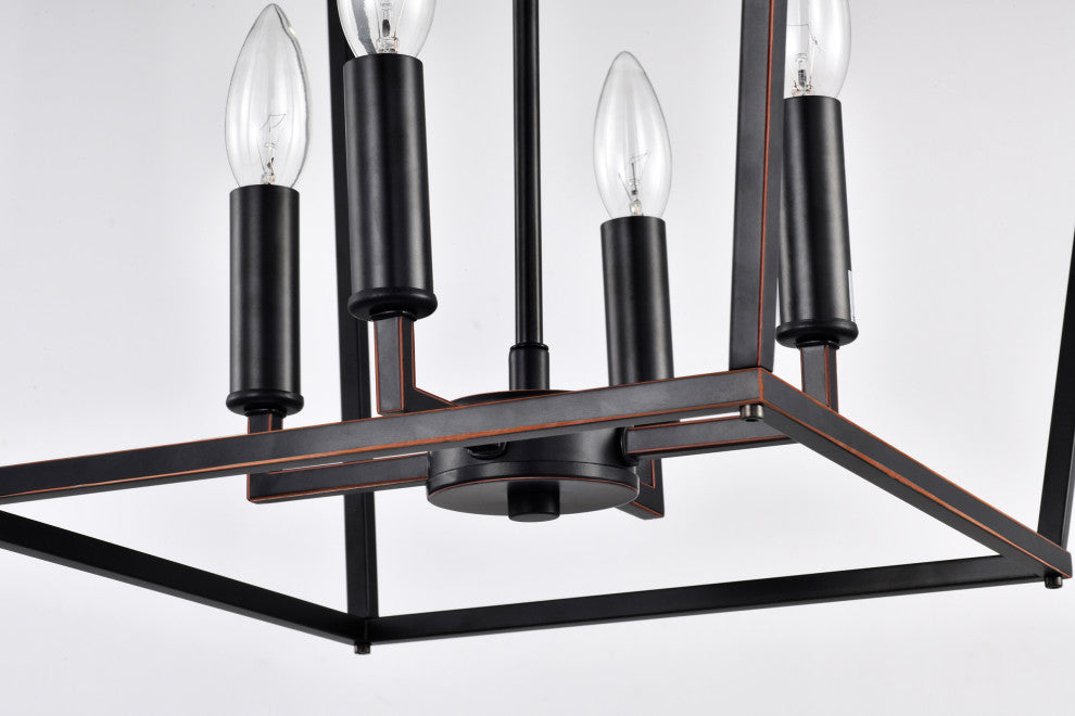 4-Light Oil Rubbed Bronze Lantern Cage Pendant Chandelier
