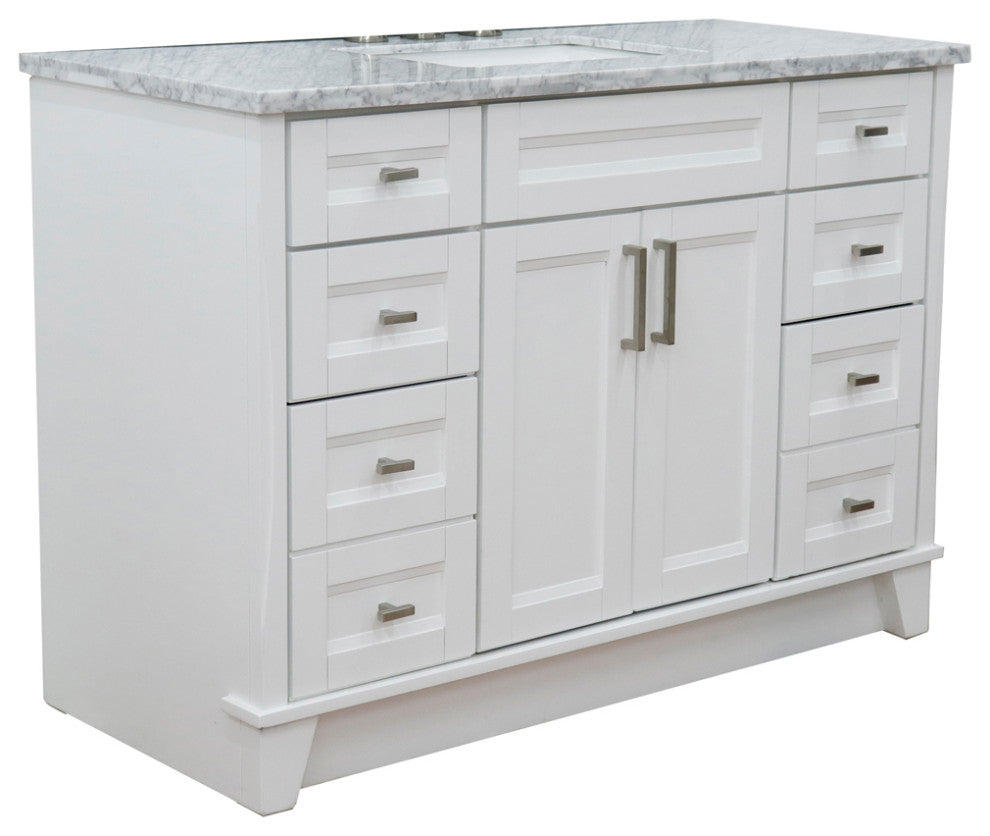 49" Single Sink Vanity, White Finish With White Carrara Marble