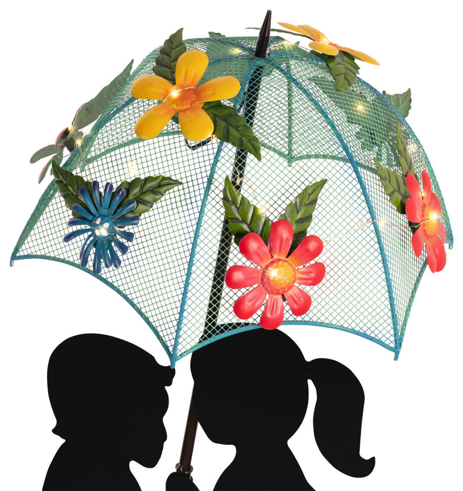 Alpine Solar Boy and Girl With Umbrella Decor and Stake, 39"Tall