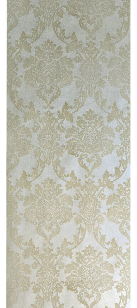 Wallpaper flocking rustic beige Flocked vintage damask velvet wallcoverings roll, Double Roll 57.4 Sq.ft