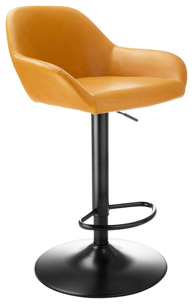 Mid-Century Modern Adjustable Swivel Bar Stool, Mustard Yellow