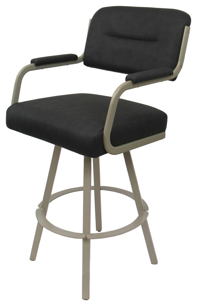 Swivel Metal Bar Stool on Warren Base, Gray Vinyl - Beige, 26"