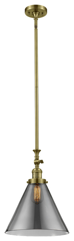 X-Large Cone 1-Light Mini Pendant, Antique Brass, Plated Smoke