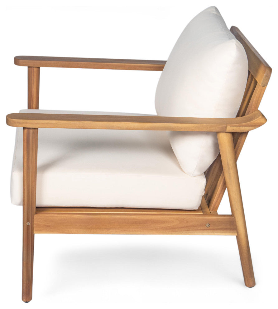 Oskimor Outdoor Mid-Century Lounge Chair With Cushions, Teak/Beige, Set of 2